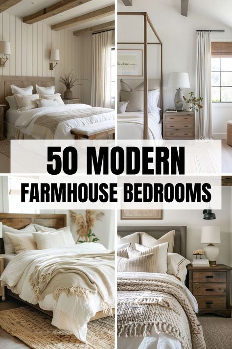 Welcome to the world of cozy and inviting farmhouse style bedrooms! 😍 Discover 50+ unique and stylish ideas that will turn your bedroom into a serene and comfortable haven. Get ready to be inspired and fall in love with every stunning design. Don't forget to save your favorites and share with your friends! 🌾🛋️ Farmhouse Bedroom With Twin Beds, Tall Wooden Headboard Bedroom Ideas, Accent Wall Board And Batten Master Bedrooms, Country Farmhouse Master Bed, Farmhouse Bedroom Above Bed Decor, Farmhouse Bedroom Sets King, King Size Bed Master Bedrooms Farmhouse Set, Mid Century Farmhouse Bedroom, Neutral Master Bedrooms