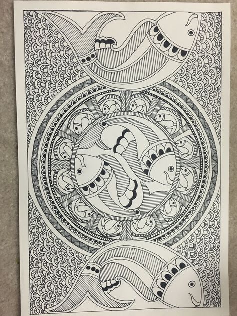 Madhubani painting Madhubani Painting Outline, Madhubani Painting Sketches, Godhna Madhubani, Madhubani Sketch, Madhubani Drawing Indian Paintings, Madhubani Paintings Ideas Design, Easy Madhubani Painting, Madhubani Motifs, Madhubani Paintings Peacock