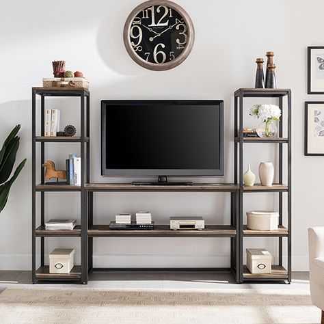 Stucco Bungalow, Meja Tv, Tv Room Design, Industrial Design Furniture, Vintage Industrial Furniture, Iron Furniture, Steel Furniture, Media Center, Tv Cabinet