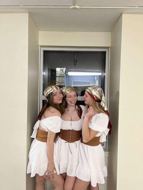 aesthetic halloween trio costume Halloween Costumes Women Trio, Hot Trio Halloween Costumes, Cute Trio Halloween Costumes, Pirate Corset, Halloween Trio, Ginger Blonde, Halloween Costum, Trio Costumes, Halloween Pics