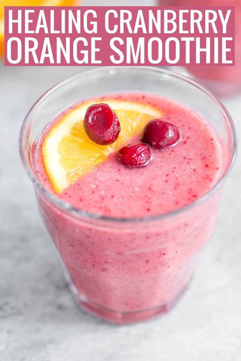 Healing Cranberry Smoothie! The perfect breakfast or snack after all the holiday sweets! Packed with nutrition! | www.delishknowledge.com Cranberry Smoothie, Orange Smoothie, Holiday Sweets, Smoothie Detox, Tropical Smoothie, Pineapple Smoothie, Fiber Rich Foods, Fat Foods, Diet Vegetarian