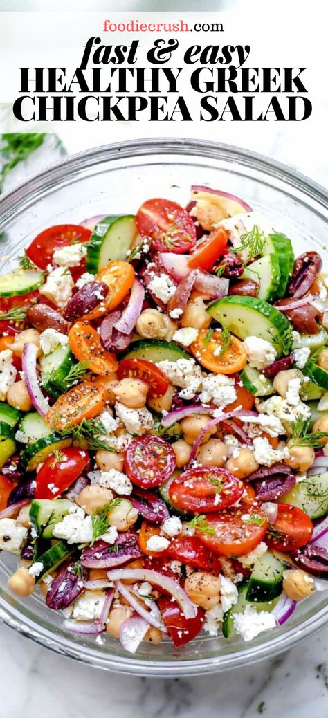 Authentic Mediterranean Diet Recipes, Chickpea Salads, Clean Lunch, Recipes Greek, Greek Chickpea Salad, Meatless Mains, Salad Tomato, Mediterranean Diet Recipes Dinners, Greek Chickpeas