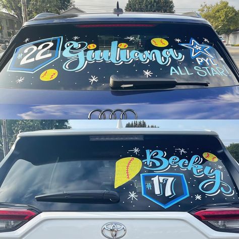 Thank you so much Blue Stars PYL Super Stars!! #windowart #carwindowart #carwindowlettering #windowlettering #tournamentwindow #softballwindowart #softballtournament #softballtournamentlife #plyallstars #softballwindow #tournamentcarart #carwindowsplash #thatwindowgirl Car Window Paint Ideas Football, Car Window Paint Ideas, Window Paint Ideas, Car Window Paint, Car Decorating, Window Paint, Posters Diy, Softball Tournaments, Softball Stuff