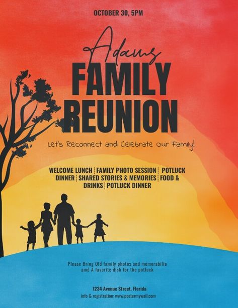 Red Illustrative Family Reunion Flyer (us Let | PosterMyWall Family Reunion Poster Design, Family Reunion Poster, Family Reunion Flyer, Event Poster Template, Linkedin Background Image, Kindle Book Cover, Old Family Photos, Campaign Posters, Nightclub Party