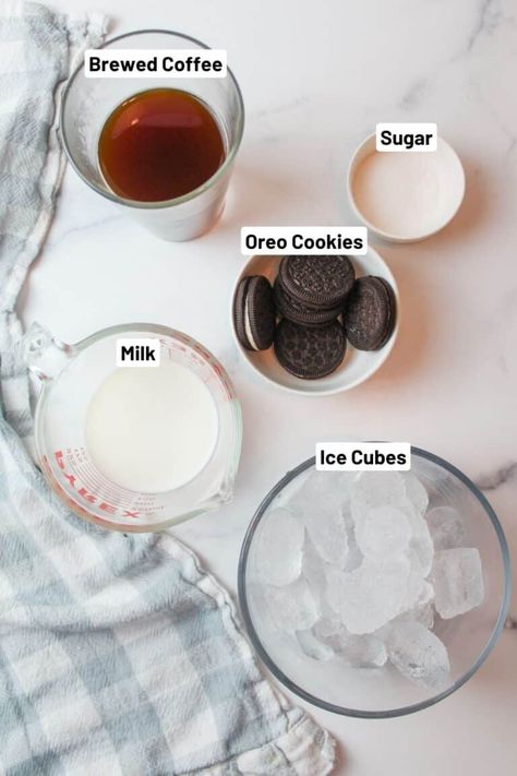 You're going to love this Oreo iced coffee recipe. Made with actual cookies, this coffee has a perfect mocha flavor in every sip. Your summer drink just got a fun upgrade. Oreo Iced Coffee Recipe, Oreo Iced Coffee, Oreo Coffee, Homemade Iced Coffee Recipe, Homemade Iced Coffee, Bagged Milk, Nut Milk Bag, Coffee Cookies, Oreo Recipes