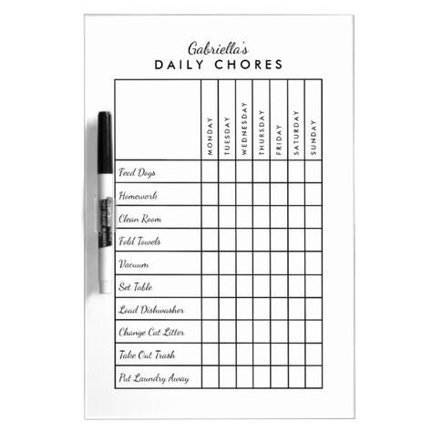 Dry Erase Board Chore Chart, Chore Chart Ideas, Weekly Chore List, Daily Chore Chart, Daily Chore Charts, Chore Board, Weekly Chores, Chart Ideas, Chore List