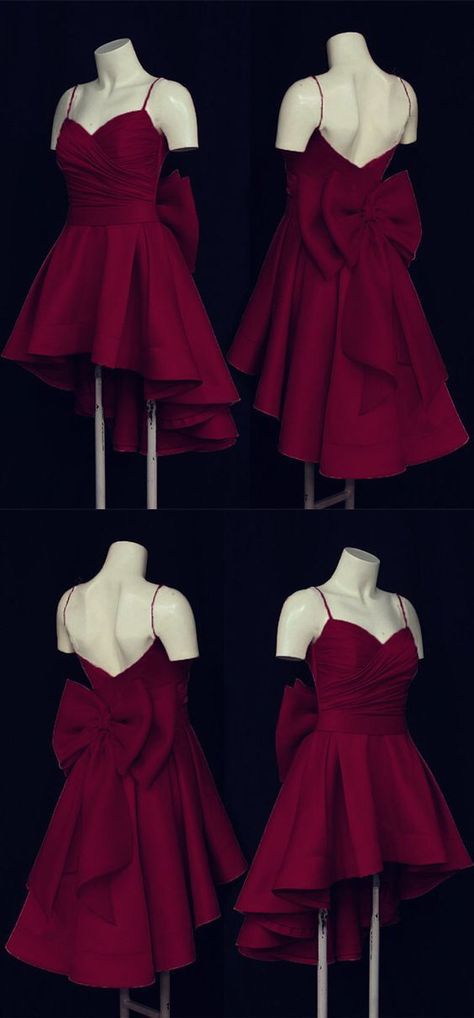 Gowns With Bow, Burgundy Prom Dresses, Burgundy Prom, High Low Prom Dresses, Cute Dress Outfits, Burgundy Prom Dress, Looks Party, Pretty Prom Dresses, Bow Back