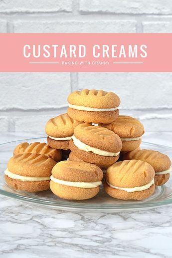 Custard Creams - Recipe for the classic British biscuits. Sweet,crumbly, custard biscuits; sandwiched with British Biscuit Recipes, Custard Cream Recipe, Custard Biscuits, Custard Creams, Traditional Baking, British Biscuits, Homemade Custard, Cream Biscuits, Scottish Recipes