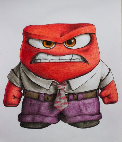 Disney Cartoons Sketches, Disney Character Drawings Color Pencil, Anger From Inside Out Drawing, Drawing Ideas Inside Out, Disney Color Pencil Drawing, Disney Drawings Colored, Disney Drawings Ideas Cartoon Characters, Anger Inside Out Drawing, Disney Pixar Drawings