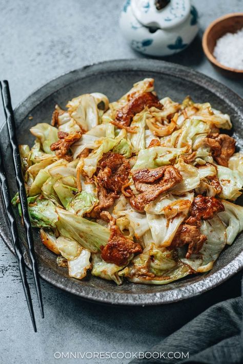 This pork and cabbage stir fry is an irresistible homestyle dish that is easy to make and very comforting. It combines tender slices of marinated pork with sweet, buttery Taiwanese flat cabbage. Try it and you’ll be surprised how something so simple can be so satisfying! Pork And Cabbage Stir Fry, Twice Cooked Pork, One Pot Vegetarian, Stir Fry Ingredients, Cabbage Stir Fry, Pork And Cabbage, Mushroom Dish, Pork Stir Fry, Chinese Cooking Recipes