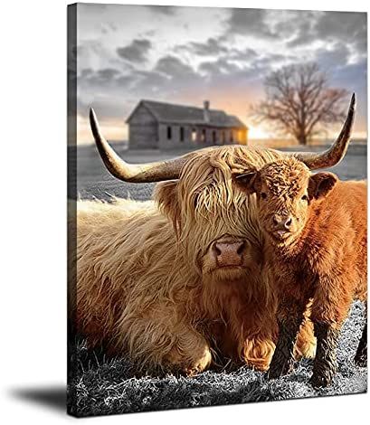 Animal Print Pictures Highland Fluffy Cattle Photo Framed Farmhouse Painting 12x16 inches for Home Decor  #highlandcow #countrycowred Farmhouse Paintings, Highland Cow Canvas, Cow Wall Art, Cow Pictures, Cow Canvas, Frames For Canvas Paintings, Animal Wall Art, Highland Cow, Wall Art Painting