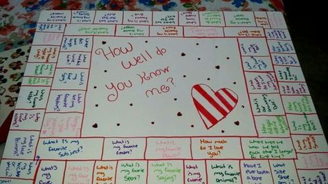 A board game to make on valentines day or anniversary for that special someone. Diy Board Game For Boyfriend, Bored Games Ideas, Relationship Board Game Diy, Homemade Board Games For Couples, Couple Board Games Diy, Diy Board Games For Couples, Game With Boyfriend Ideas, Diy Couple Games, Homemade Board Game Ideas