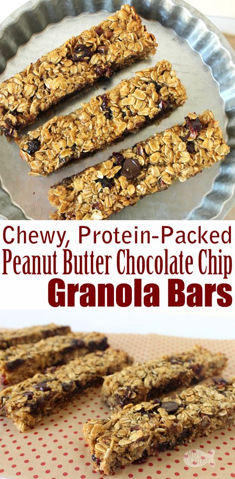 Protein-Packed Chewy Peanut Butter Chocolate Chip Granola Bars Recipe Chocolate Chip Granola Bar Recipe, Peanut Butter Chocolate Chip Granola, Clean Eating Meals, High Protein Granola, Snack Combinations, Protein Granola Bars, Granola Bars Recipe, Breakfast Alternatives, Chocolate Chip Granola