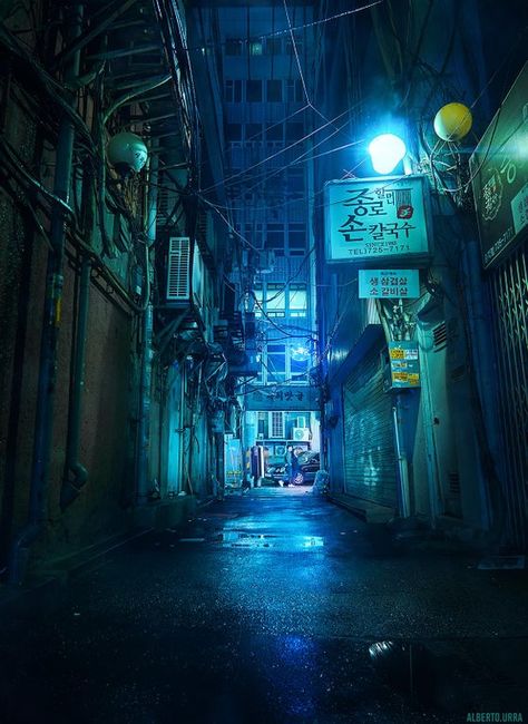 Cyberpunk Back Alley, Night City Reference, Seoul Alleyway, Cyberpunk Street Art, Back Alley Aesthetic, Seoul Alley, Alley Way Background, Gacha Backgrounds Dark, Korean Cyberpunk