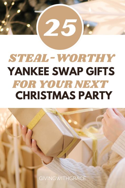 25 steal-worthy yankee swap gifts for your next Christmas party Diy Yankee Swap Gifts, Yankee Swap Themes Ideas, Gift Ideas For Gift Exchange Christmas, Gifts Under 25 Secret Santa, Christmas Gift Exchange Gift Ideas, Gift Swap Ideas Christmas, Steal A Gift Ideas Christmas, Christmas Gift Under $25, Rob Your Neighbor Gift Ideas