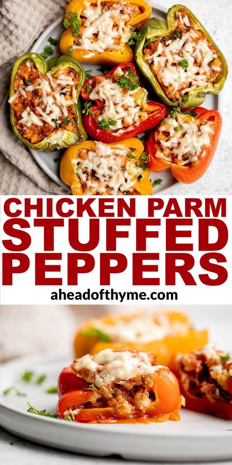 Chicken Parmesan Stuffed Peppers Stuffed Bell Peppers With Rotisserie Chicken, Bell Peppers Chicken Recipes, Stuffed Chicken Bell Peppers Recipe, Cheesy Stuffed Bell Peppers, Chicken Stuffed Bell Pepper Recipes, Stuffed Chicken Bell Peppers, Healthy Stuffed Bell Peppers Chicken, Stuffed Peppers To Freeze, Rotisserie Chicken Stuffed Peppers