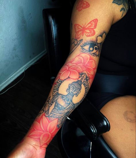 Women Sleeve Tattoo, Tattoo Catalog, Hip Thigh Tattoos, Cross Tattoos For Women, Pink Tattoo, Cute Hand Tattoos, Neck Tattoos Women, Black Girls With Tattoos, Tattoos For Black Skin