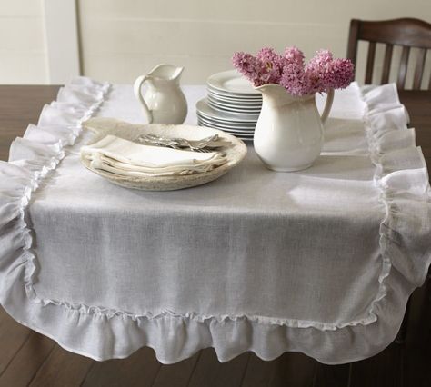 Linen Ruffle Table Runner Beautiful Dining Room Table, Ruffled Tablecloth, Banquet Decorations, Beautiful Dining Rooms, Rectangle Tablecloth, Tablecloth Fabric, Linnet, Cotton Tablecloths, Linen Style