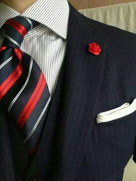 Ootd Red, Pinstripe Suit, Sharp Dressed Man, Well Dressed Men, Dress For Success, Gentleman Style, Suit Fashion, Suit And Tie, Cool Suits