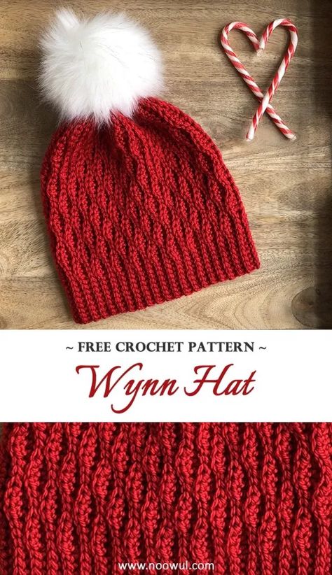 Wynn Hat | Free Crochet Pattern by Noowul Pola Kupluk, Crochet Santa Hat, Pola Topi, Crochet Santa, Crochet Hat Free, Crochet Knit Hat, Bonnet Crochet, Crochet Beanie Pattern, Crochet Hats Free Pattern