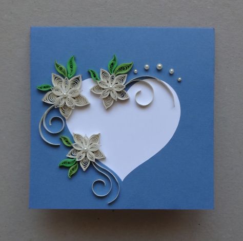 ** Quilling - přáníčko ** Paper Quilling Flowers, Paper Quilling Cards, Art Quilling, Paper Quilling Patterns, Homemade Greeting Cards, Quilled Creations, Quilling Tutorial, Wedding Cards Handmade, Paper Handmade