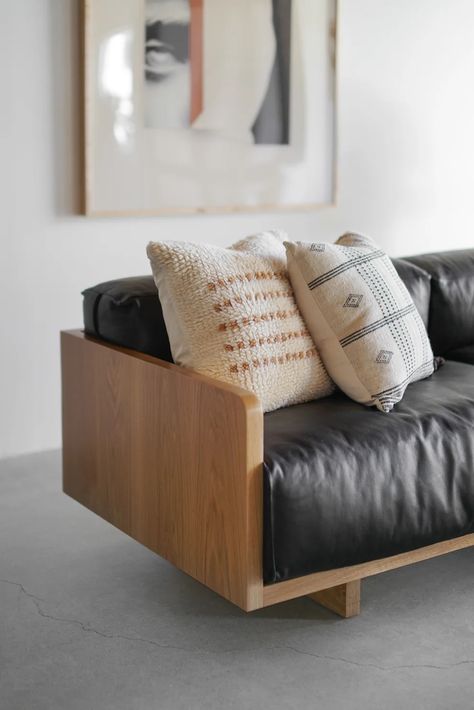 Carter Sofa - Croft House Design Studio - LA, California – CROFT HOUSE Japandi Sofa, Diy Furniture Sofa, Wooden Frame Sofa, Croft House, Sofa Wood Frame, Low Sofa, Leather And Wood, Diy Sofa, Comfy Sofa