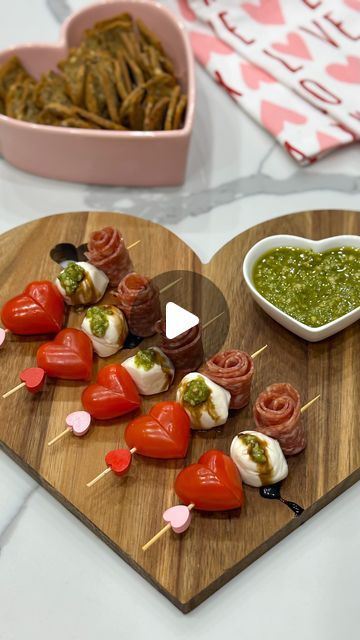 Salami Hearts, Heart Tomato Skewers, Heart Caprese Skewers, Wine Glass Salami Rose, Tomato Hearts Shape, Grape Heart Skewers, Meat And Cheese Board Valentines, Charcuterie Skewers, Salami Appetizer