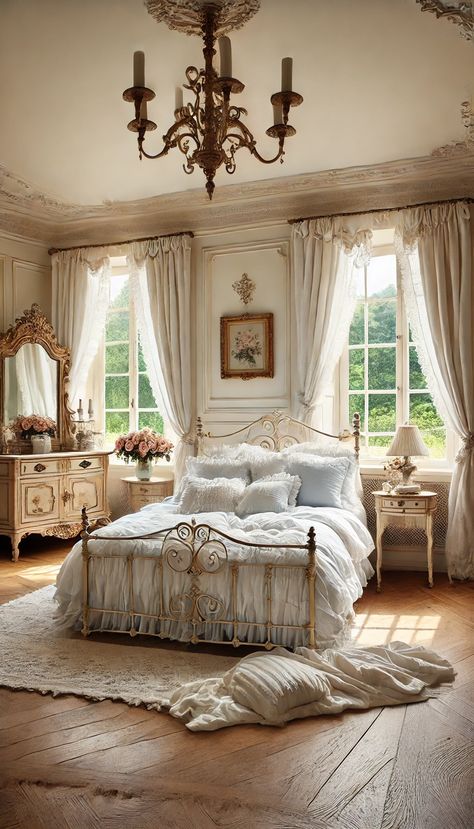 17+ French Country Bedroom Decorating Ideas That Will Transform Your Space! 🇫🇷✨ White Farmhouse Bedding, French Country Bedrooms Decorating Ideas, French Country Bedrooms Romantic, Country Bedroom Decorating Ideas, French Country Cottage Bedroom, French Shabby Chic Bedroom, Vintage Shabby Chic Bedroom, Country Decor Ideas, French Country Bedroom