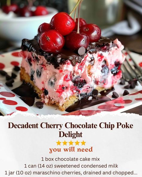 Cherry Chip Cake Mix Recipes, Cherry Chip Cake Mix, Cherry Chip Cake, Chocolate Poke Cake, Box Chocolate, Cherry Chocolate, Poke Cakes, Chocolate Cake Mixes, Poke Cake