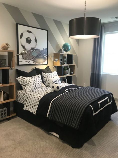 Teen Boy Bedroom Decor, Soccer Bedroom, Soccer Room, Football Bedroom, Teenager Bedroom Boy, Teenage Boy Room, Boys Bedroom Makeover, Big Boy Bedrooms, Boy Bedroom Design