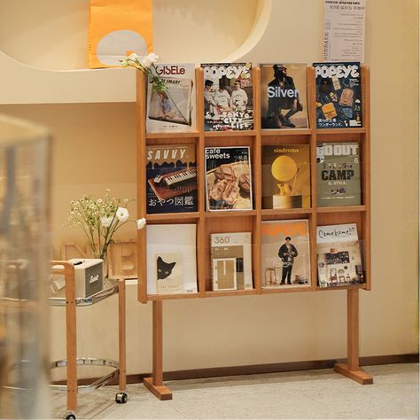 Magazine Stand, Cute Furniture, Wood Magazine, Shelving Design, Architecture Design Drawing, Shelf Bookcase, Work Room, Reception Area, Reception Areas