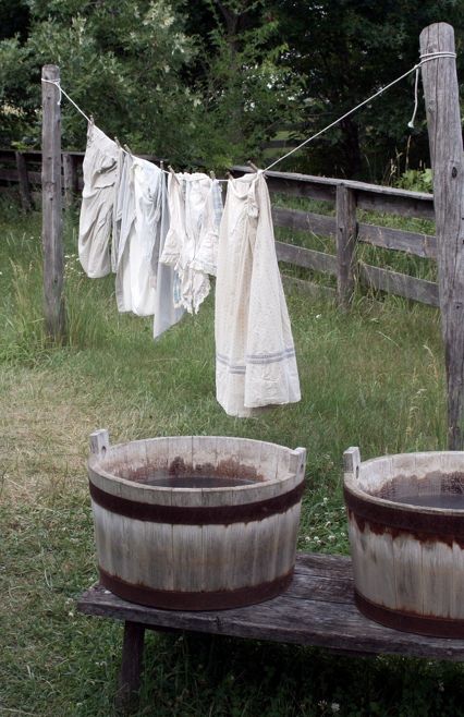 Wash Day by Jane Kenyon.  "You'll laugh but I feel it: some power has gone from the sun."  I always feel it too.  Mornings are immediately different, more sluggish, after the solstice. Clothes Hanging, Vintage Laundry, Washing Line, Farms Living, Down On The Farm, Country Farm, Clothes Line, Buckets, Country Life