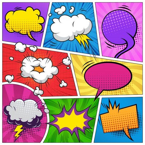 Comic page background with speech bubble... | Free Vector #Freepik #freevector #frame #books #cloud #cartoon Create Your Own Comic, Magazine Cover Template, Pop Art Background, Comic Bubble, Book Cover Template, Comic Poster, Colorful Frames, Cartoon Books, Speech Bubbles