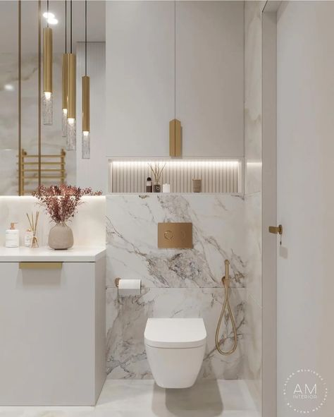 Fun Bathroom Decor, Small Apartment Bathroom, Bathroom Design Styles, White Marble Bathrooms, Toilet Room Decor, White Toilet, Small Bathroom Interior, Small Toilet, Bathroom Design Decor