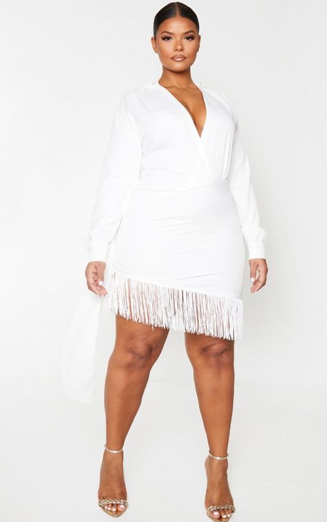 All White Party Outfits Plus Size, All White Outfit Ideas, White Party Attire, Plus Size White Dress, Leslie Sidora, Draped Bodycon Dress, White Party Outfit, White Bandeau, Drape Dress