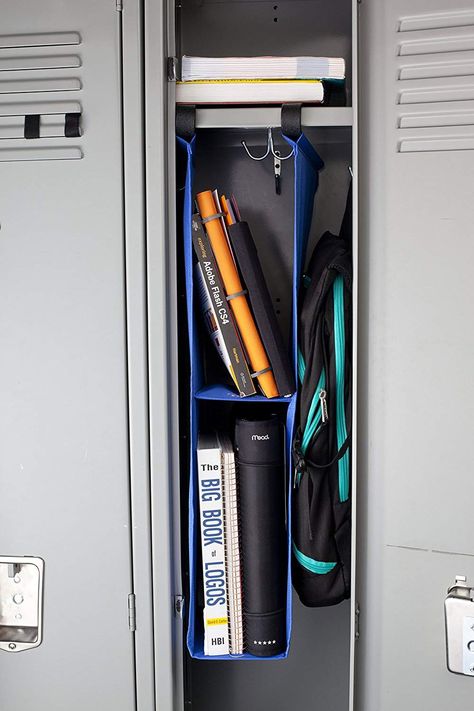 8 Locker Organization Ideas for Back to School School Locker Organization, School Locker Decorations, Locker Shelf, Middle School Lockers, Locker Shelves, Pretty Office Supplies, Diy Locker, Locker Organization, Locker Designs