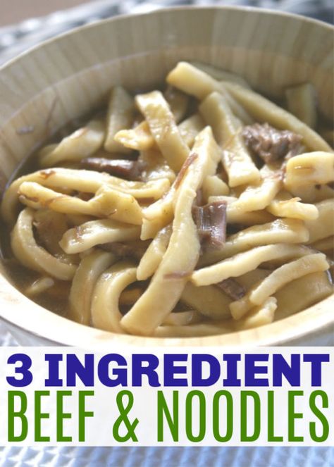 Three Ingredient Beef and Noodles is a very easy dinner recipe. This is great for using leftover roast and is made quickly on the stovetop for busy evening. #3ingredient #noodles #easydinner via @sweeterbydesign Roast Beef Noodles, Reames Noodle Recipes, Very Easy Dinner, Beef And Noodles Crockpot, Beef And Noodles Recipe, Leftover Roast Beef Recipes, Leftover Pot Roast, Leftover Steak, Beef Noodles