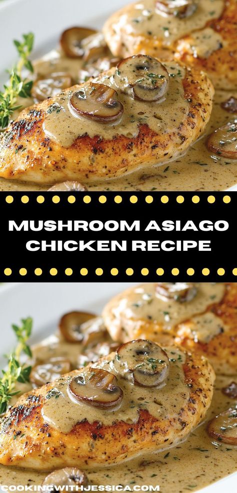 Enjoy a delicious and hearty meal with Mushroom Asiago Chicken. The creamy sauce, made with fresh mushrooms and Asiago cheese, adds a rich depth to the tender chicken, making it irresistible. Mushroom Asiago Chicken Recipe, Mushroom Asiago Chicken, Asiago Chicken, Healthy Dinner Options, Indulgent Food, Asiago Cheese, Quick And Easy Dinner, Dinner Plan, Asiago