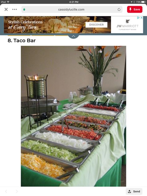 Food For 100 People, Taco Bar Dinner, Bufette Ideas, Mexican Buffet Ideas, Bar Ideas For Wedding, Taco Bar Ideas, Taco Bar Buffet, Walking Taco Bar, Taco Bar Wedding