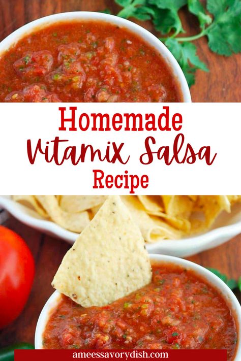 Vitamix Salsa Recipe Fresh Tomatoes, Vitamin Salsa, Salsa Recipe With Fresh Tomatoes Blender, Fresh Blender Salsa, Vitamix Salsa Recipe, Vita Mix Recipes, Freezer Salsa Recipe With Fresh Tomatoes, Salsa Recipe Without Cilantro, Homemade Salsa With Fresh Tomatoes