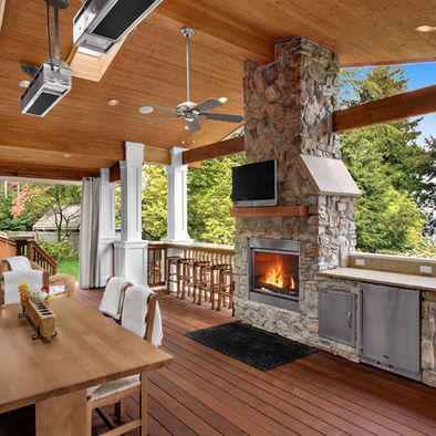 Craftsman Porch, Traditional Porch, Modern Porch, Outdoor Fireplaces, Backyard Office, Building Renovation, Outside Living, Porch Design, Outdoor Kitchen Design