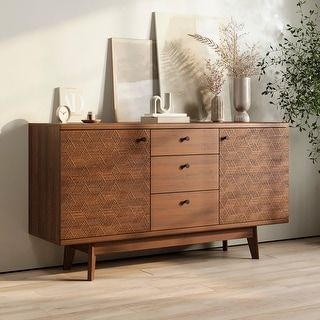 Living Skog Scandi Sideboard Buffet TV Stand with Drawers and Wooden Legs for TV's up to 65-inch TV - Bed Bath & Beyond - 36961409 Buffet Tv Stand, Narrow Sideboard, Buffet Tv, Tv Console Modern, Tv Stand With Drawers, Contemporary Sideboard, Tv Console Table, Buffets And Sideboards, Tv Beds