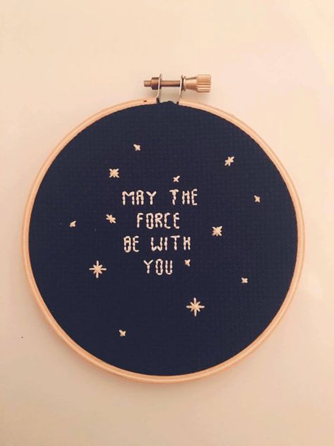 star wars may the force cross stitch hoop by jsimonstitches Geeky Embroidery Patterns, Star Wars Embroidery Patterns Free, Starwars Embroidery, Starwars Cross Stitch Pattern, R2d2 Cross Stitch, Star Wars Embroidery, Cross Stitch Hoop, 자수 디자인, Modern Embroidery