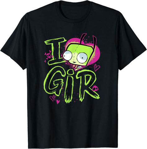 Must Buy! Scene kid Valentines T shirt Invader Zim Hearts I love Gir emo scene black tshirt valentines day gift valentine clothes edgy alternative gifts love hearts 2000s y2k emo scene kid nostalgia Nb Names, Silly Shirts, Scene Style, Sports Costume, Scene Outfits, Carrd Inspo, Rawr Xd, Scene Fashion, Invader Zim