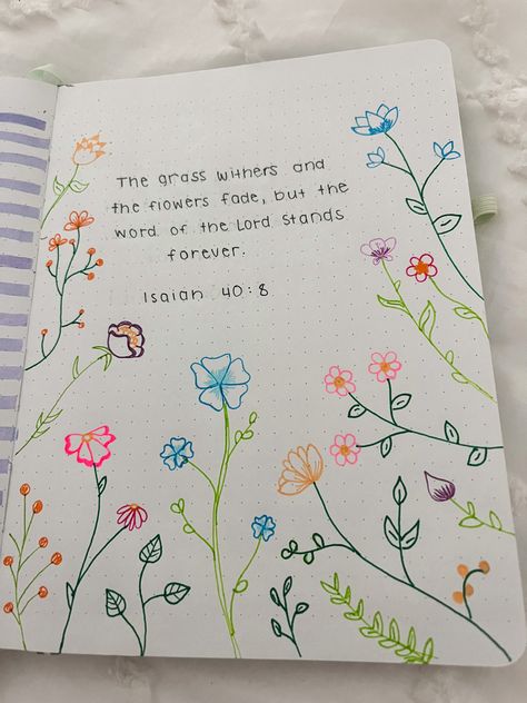 Bible Quote Drawings, Thanksgiving Bible Notes, Prayer Journal Ideas Cover, Christian Whiteboard Ideas, Bible Notebook Cover Ideas, Bible Journaling Cover Page Ideas, Bible Page Art, Bible Decorations Ideas Diy, Bible Verse About Flowers