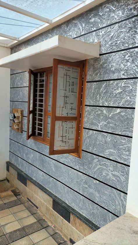 Rustic Textured Walls Exterior, Portico Wall Tiles Design, Texture Painting Walls Exterior, Front Wall Tiles Design Of House, Porch Wall Design, Tiles Combination, House Outside Colour Combination, Front Building Design, Arch Designs For Hall