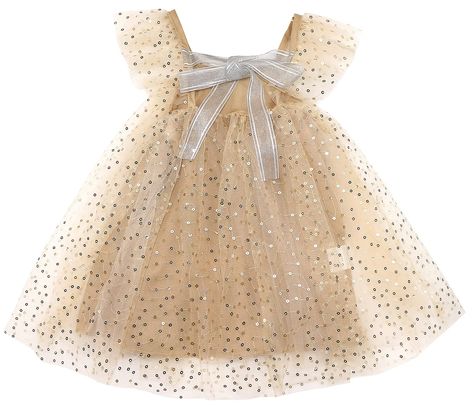 PRICES MAY VARY. Design: The baby girls tutu dresses is designed with cap sleeve/sleeveless, A-line and knee length. There are two straps on the back to adjust the length of the shoulder straps. There are lots of sequins printed on the clothes to make your little one look very shiny and classy. Material: The toddler girls tulle tutu dress is made of high quality polyester , make your girls body comfortable and breathable skin-friendly. Occasion: This tutu dress for baby girls and little kids to Gold Baby Dress, Layered Dresses, Black Tulle Dress, Tulle Tutu Dress, Girls Tutu Dresses, Tutu Dresses