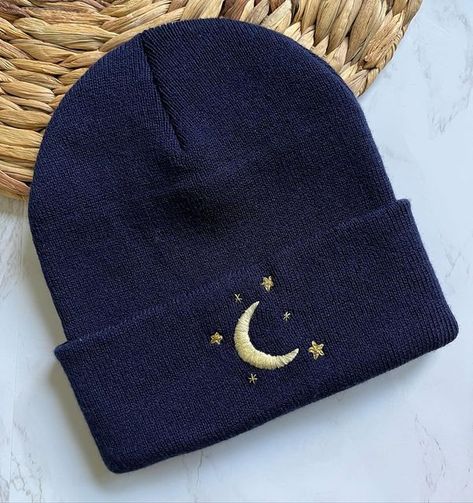 Star Beanie, Stick And Stitch, My Moon And Stars, Embroidered Beanie, Cuffed Beanie, Star Embroidery, Learn Embroidery, Cute Embroidery, Moon And Star