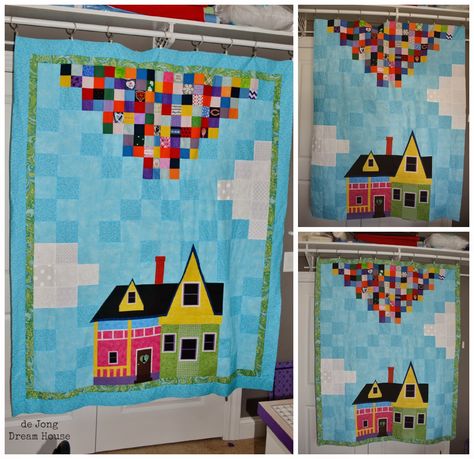 de Jong Dream House: Quilt #35: Wedding-Turned-Memorial UP quilt Disney Up House, Disney Blanket, Up Pixar, House Quilt Patterns, Disney Quilt, Story Love, Disney Up, Wedding Quilt, Up Theme