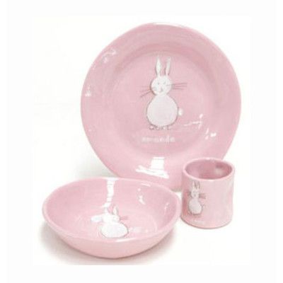 Alex Marshall Studios Kids 3 Piece Place Setting Design: Pink Bunny Dish Sets Dinnerware, Ceramic Dish Set, Dish Collection, Bunny Character, Easter Plates, Pink Dishes, Baby Dishes, Kids Dishes, 3 Piece Dining Set